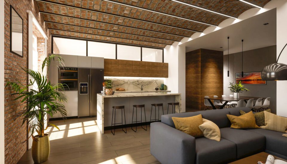 Albero Arquitectos - Reforma de vivienda en Casa de los Nueve Pisos - Salón y Cocina 01